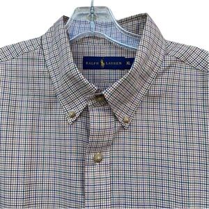 RALPH LAUREN button down shirt POLO long sleeve preppy plaid men’s XL blue tan
